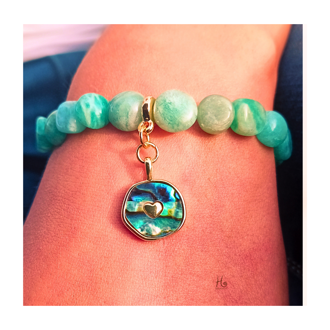 Armband ✿ Isla - Amazonit, Abalone / Paua & 18k Guldplätering