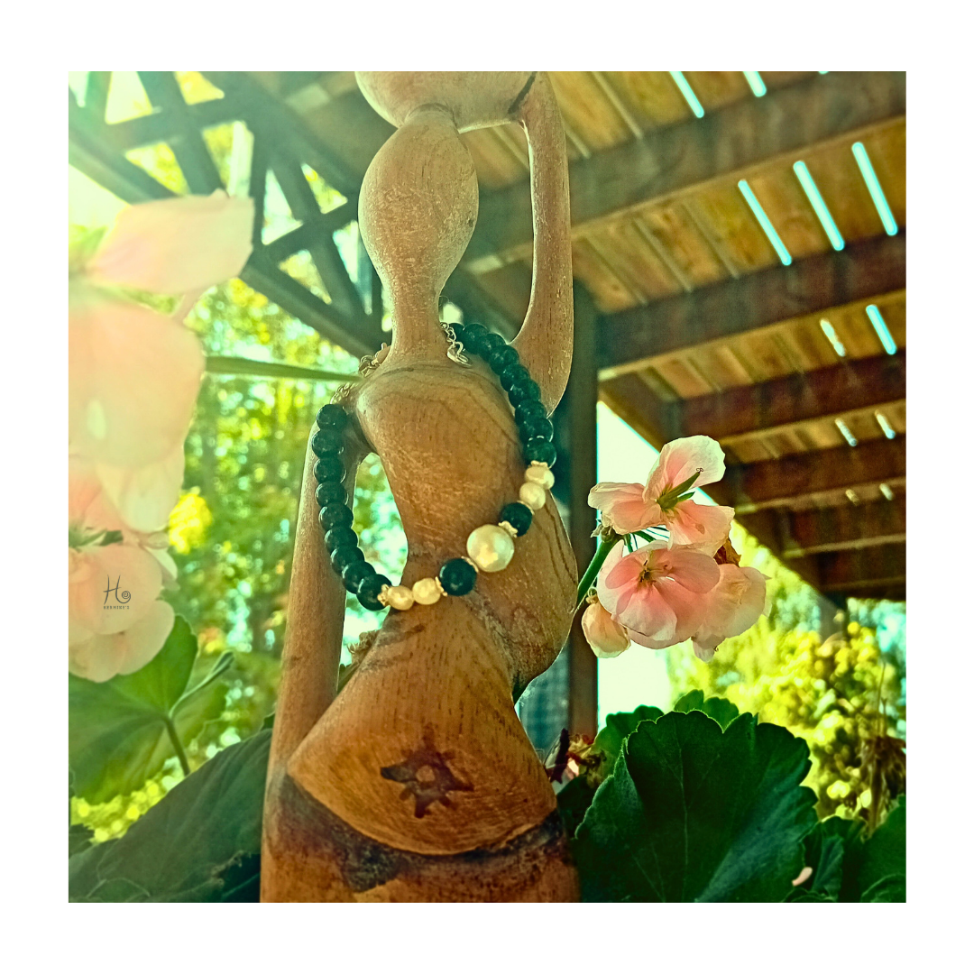 Armband ✿ Melisande - Smaragd, Söttvattenspärlor & Sterling Silver