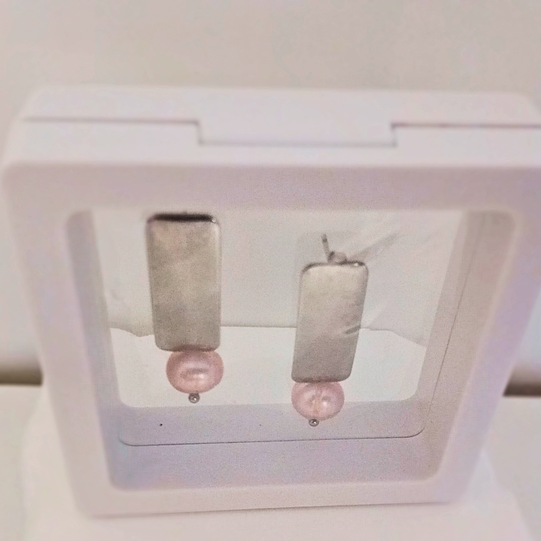 stainless steel earrings with two freshwater pearls