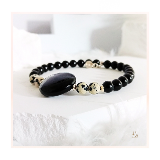 Armband ✿ Zaya - Obsidian, Dalmatinerjaspis & 925 Sterling Silver