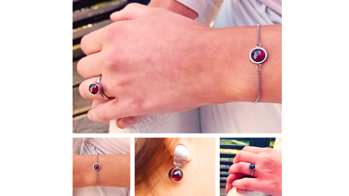 VITIA · Earrings · Garnet · Stainless steel