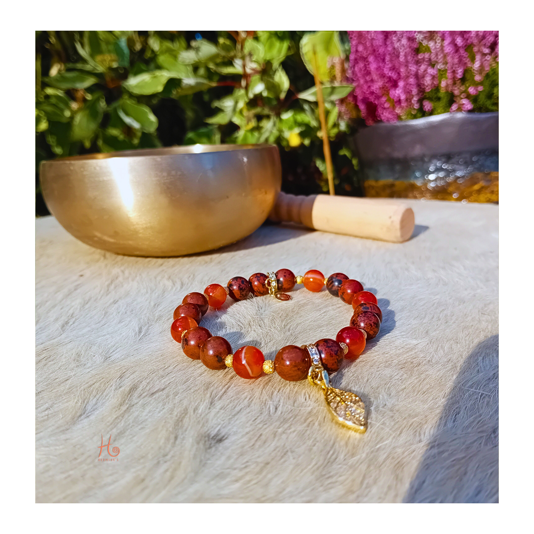 Bracelet ✿ Arwen - Carnelian, Mahogany Obsidian &amp; 18k Gold Plating