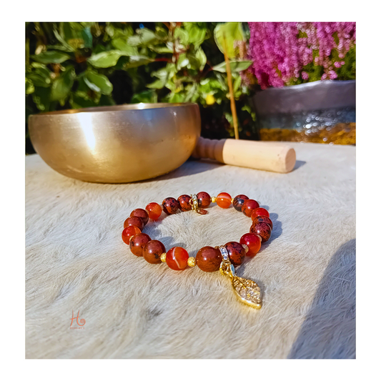 Bracelet ✿ Arwen - Carnelian, Mahogany Obsidian &amp; 18k Gold Plating
