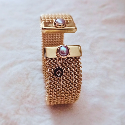 CONTOUR · Mesh-armband · Rostfritt Stål · Sötvattenspärlor