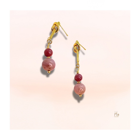 Earrings ✿ Aluna - Rhodonite &amp; 18k Gold Plating