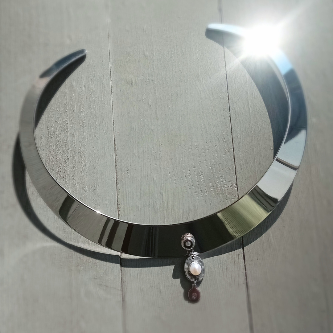 SPHERE ✦ Choker in Stainless Steel with Freshwater Pearl