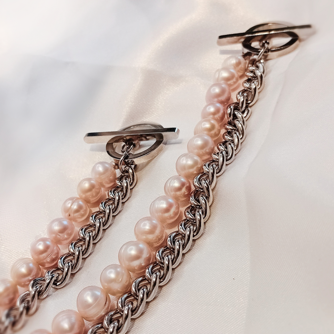 modern jewelry set with stainless steel chain and irregular pearls
