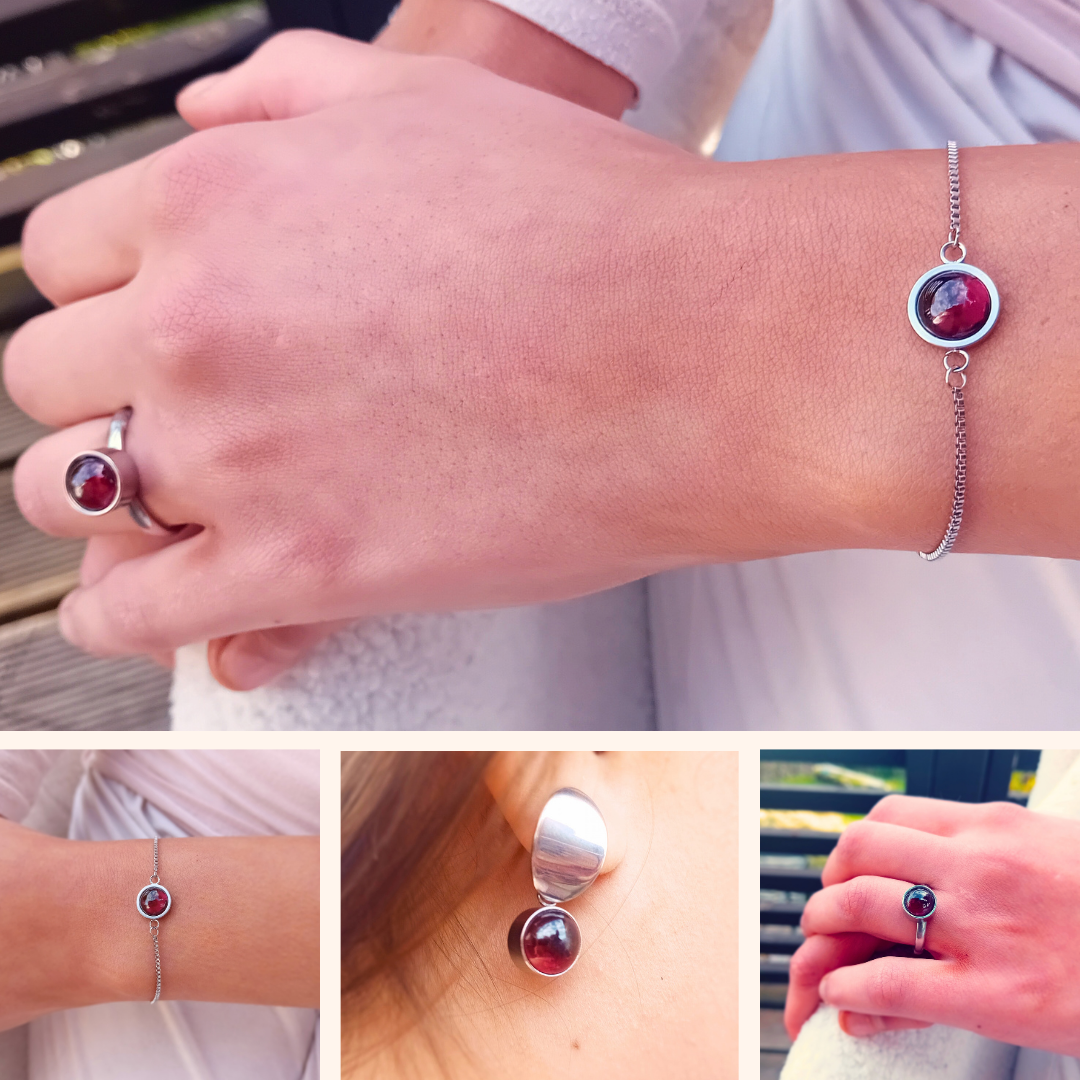 VITIA · Ring · Garnet · Stainless steel