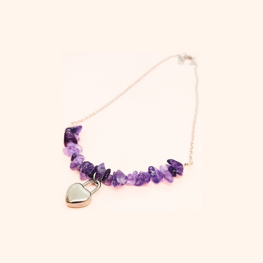 Necklace amethyst stainless steel