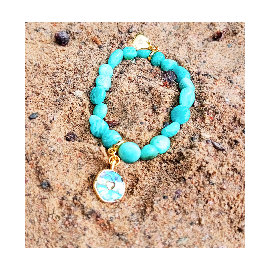 Armband ✿ Isla - Amazonit, Abalone / Paua & 18k Guldplätering