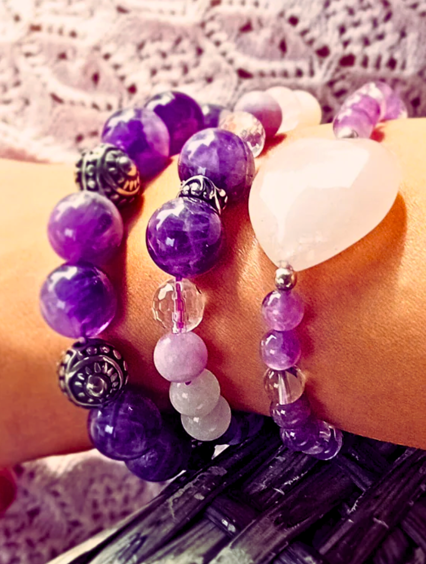 Armband ✿ Selene - Drömametist & Rostfritt Stål