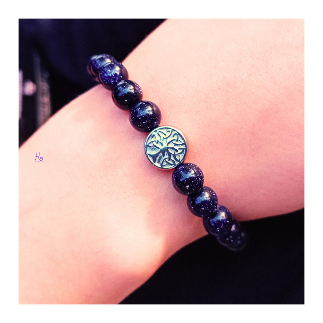 Armband med blå guldsten & livets träd med rostfritt stål från HerMine`s