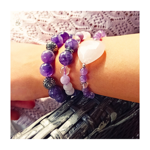 Armband  ✿ Lilou - Ametist, Bergkristall, Rosenkvarts & 925 Sterling Silver
