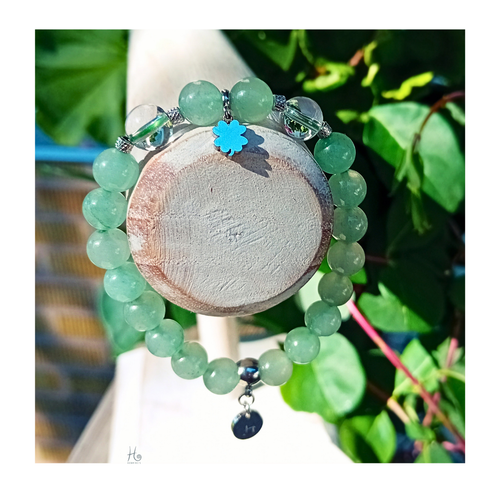 Armband ✿ Felicity - Aventurin, Bergkristall & Rostfritt Stål