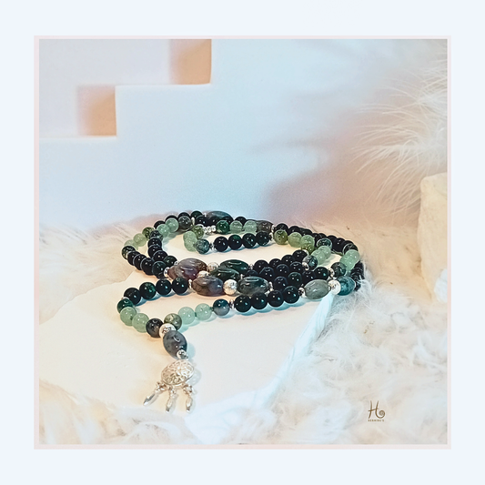 Mala ✿ Maia - Mossagat, Aventurin, Smaragd & 925 Sterling Silver
